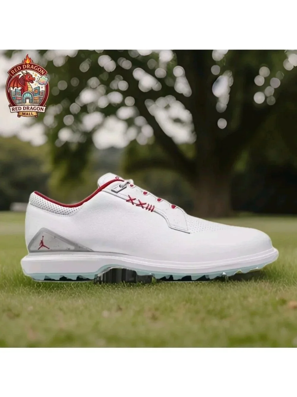 Nike Air Jordan ADG 5 White Fire Red Spikeless Golf Shoes FQ6642-101 - Men's 9.5